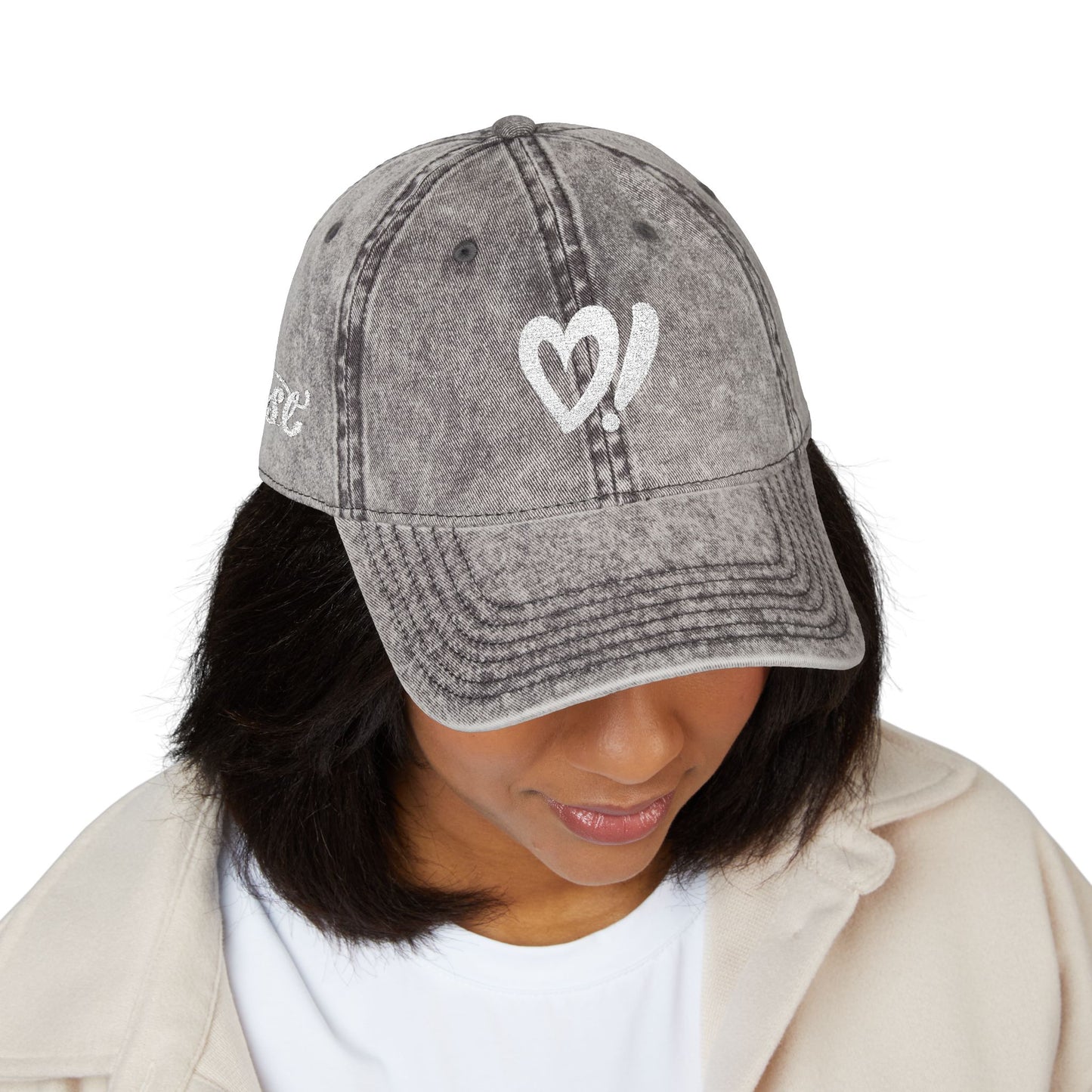 Vintage Embroidered Cap — Distressed Heart & 'Love' Design
