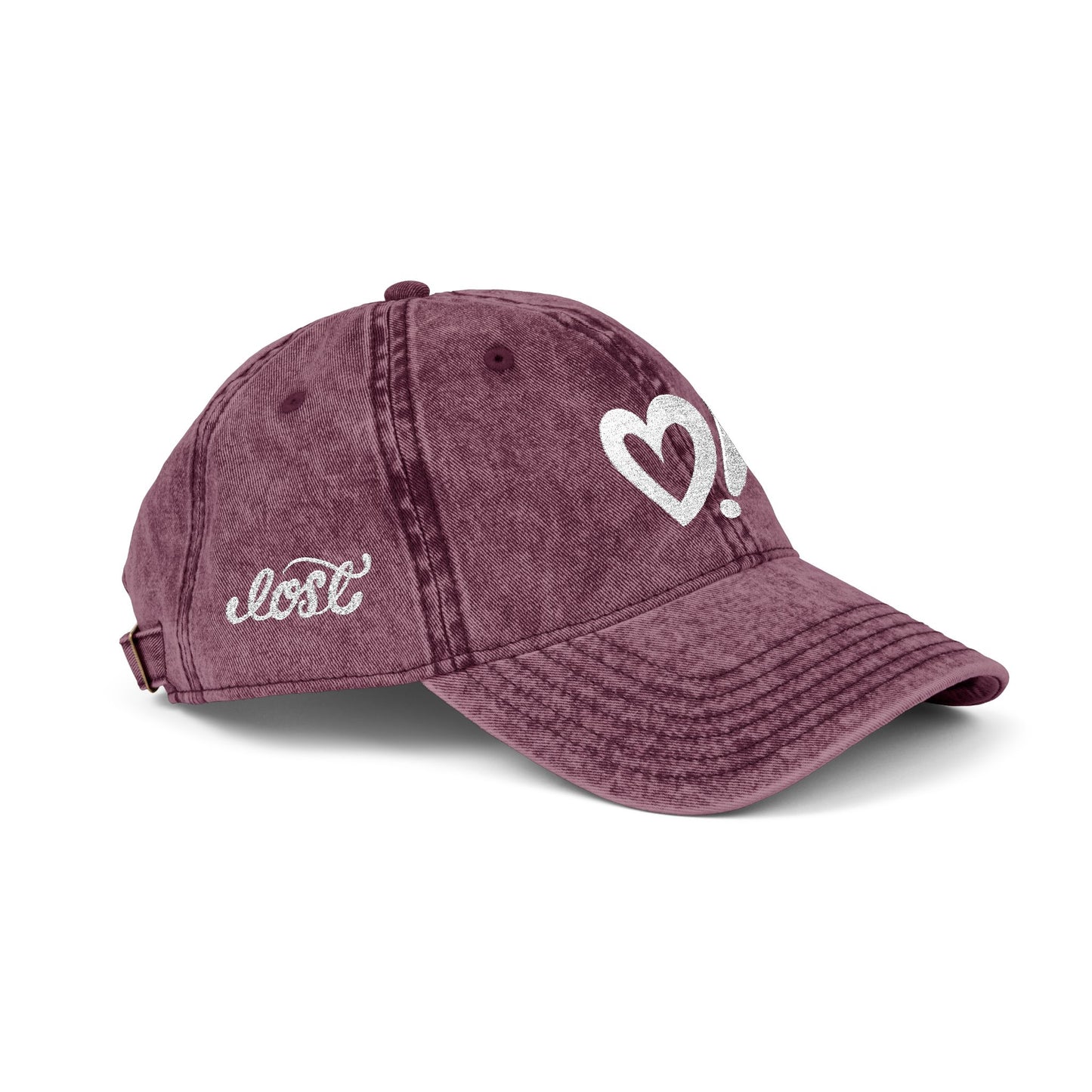 Vintage Embroidered Cap — Distressed Heart & 'Love' Design