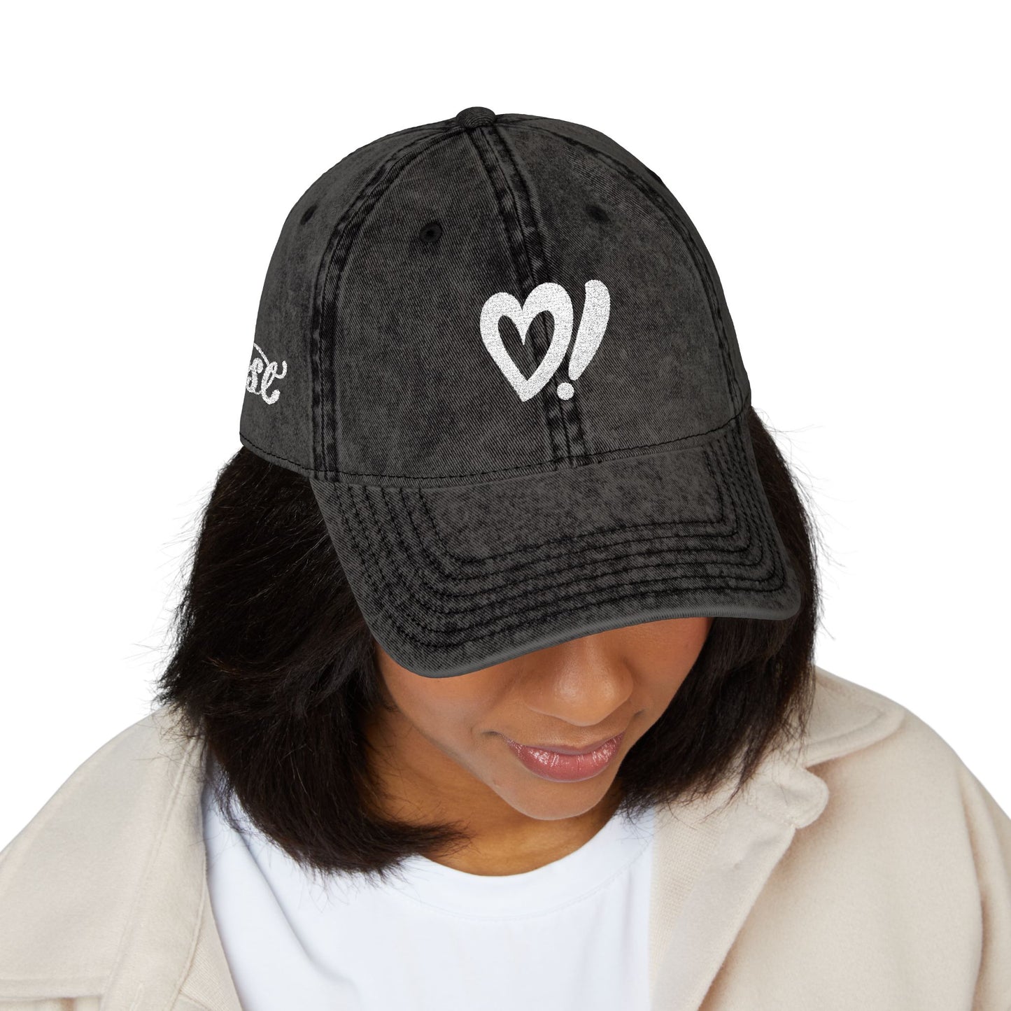 Vintage Embroidered Cap — Distressed Heart & 'Love' Design
