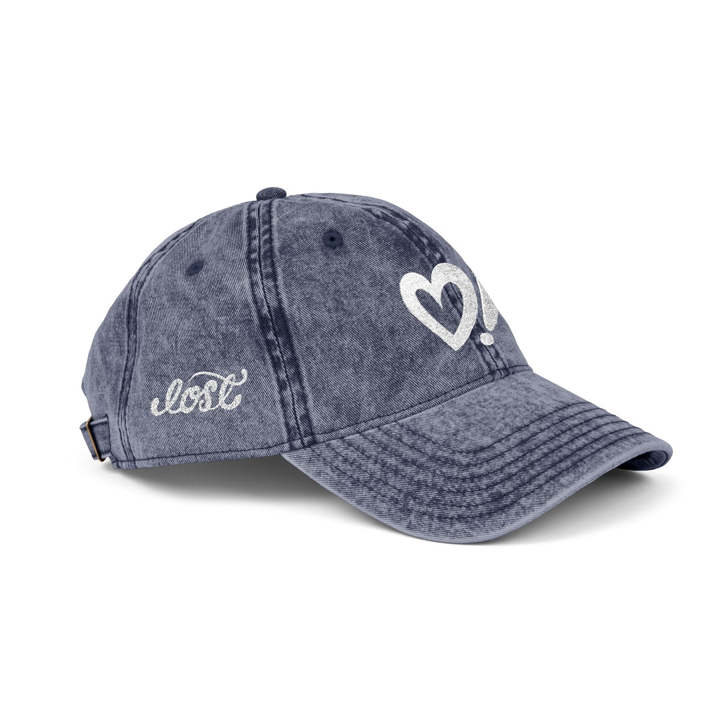 Vintage Embroidered Cap — Distressed Heart & 'Love' Design