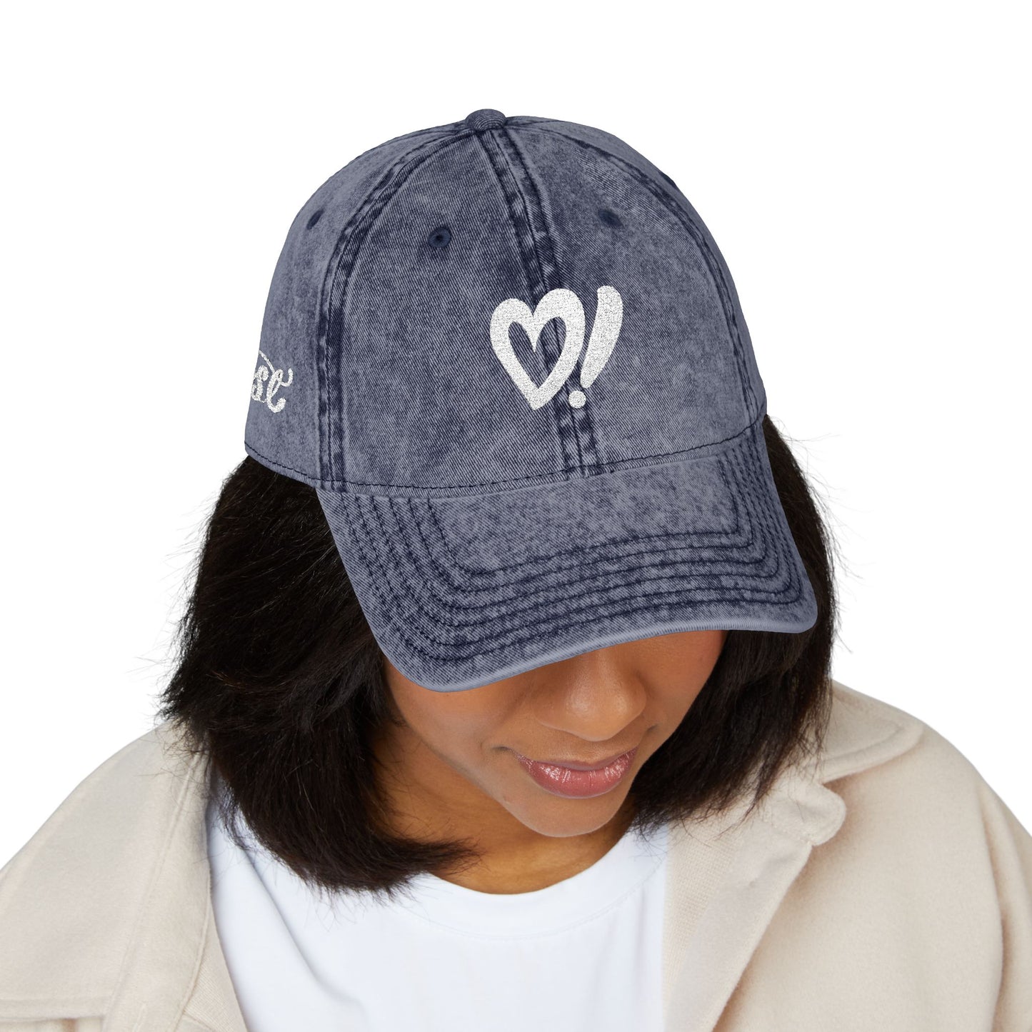 Vintage Embroidered Cap — Distressed Heart & 'Love' Design