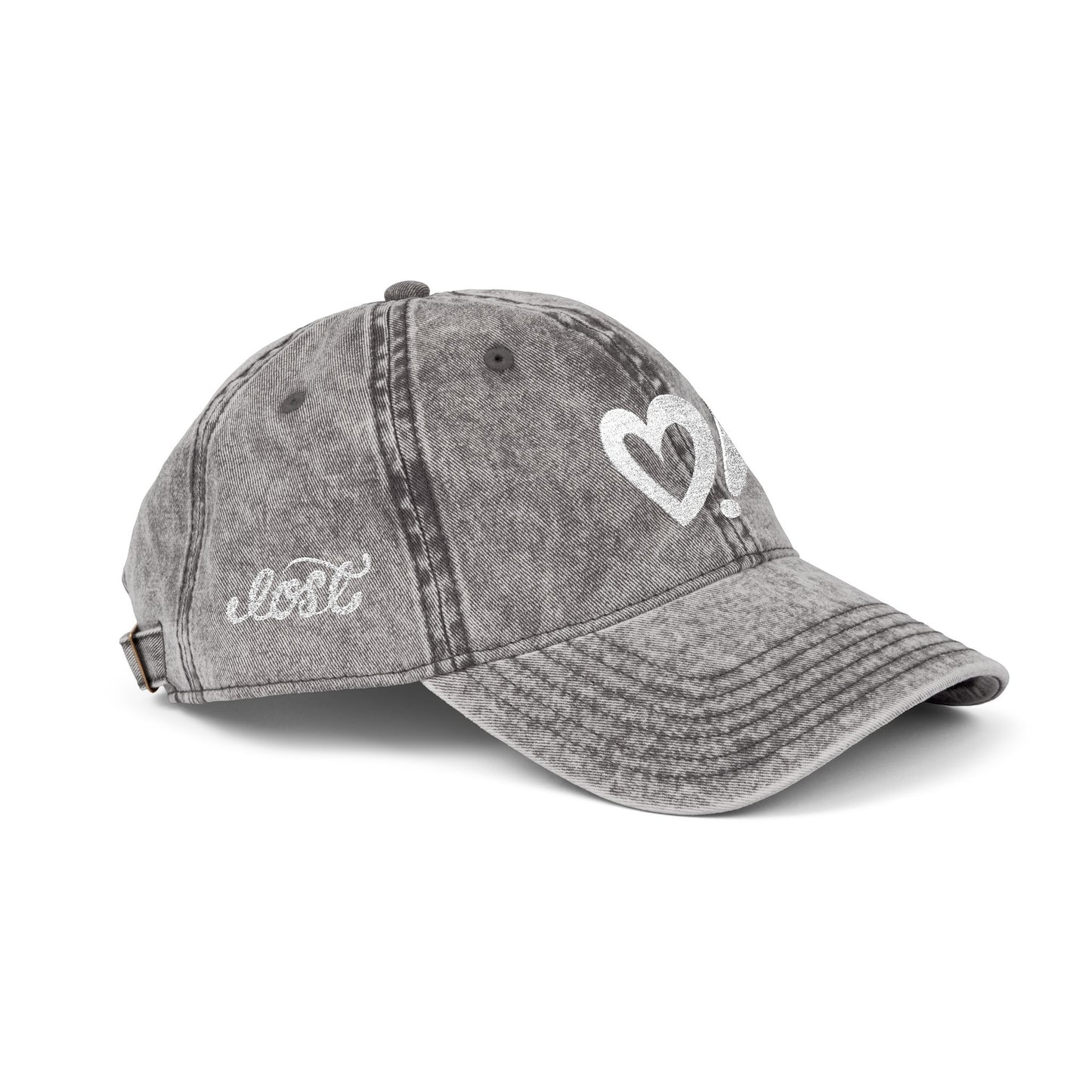 Vintage Embroidered Cap — Distressed Heart & 'Love' Design