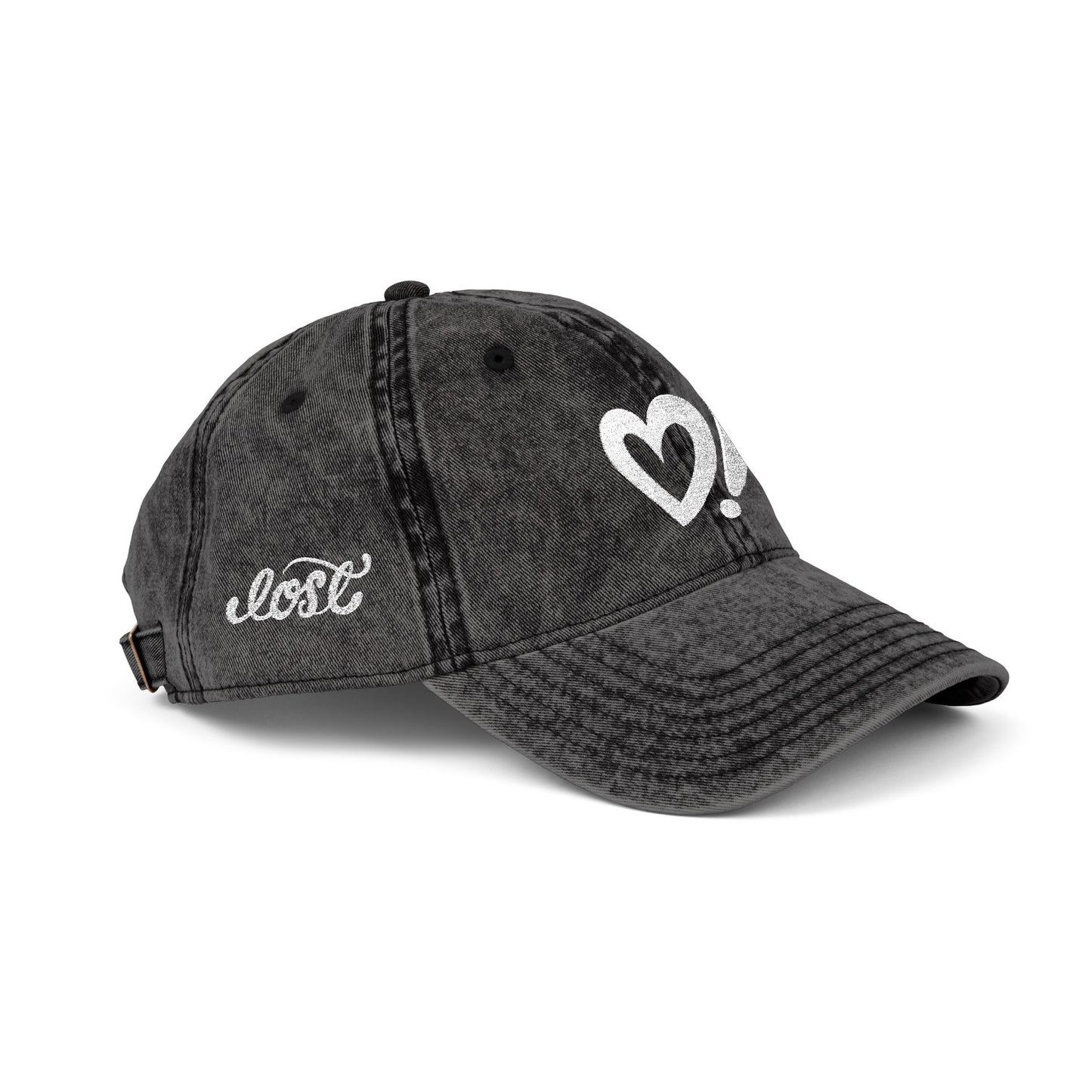 Vintage Embroidered Cap — Distressed Heart & 'Love' Design