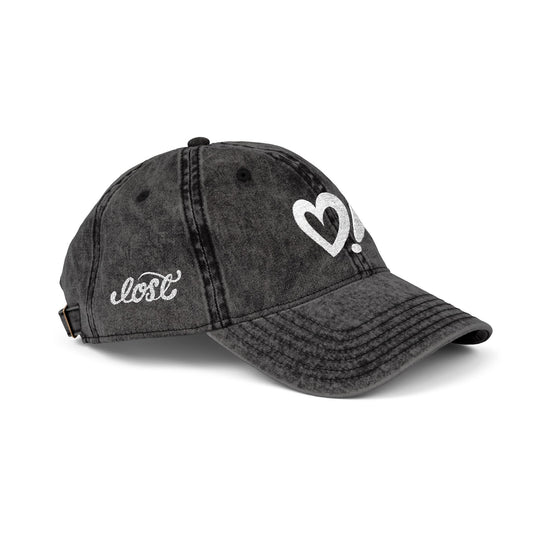 Vintage Embroidered Cap — Distressed Heart & 'Love' Design
