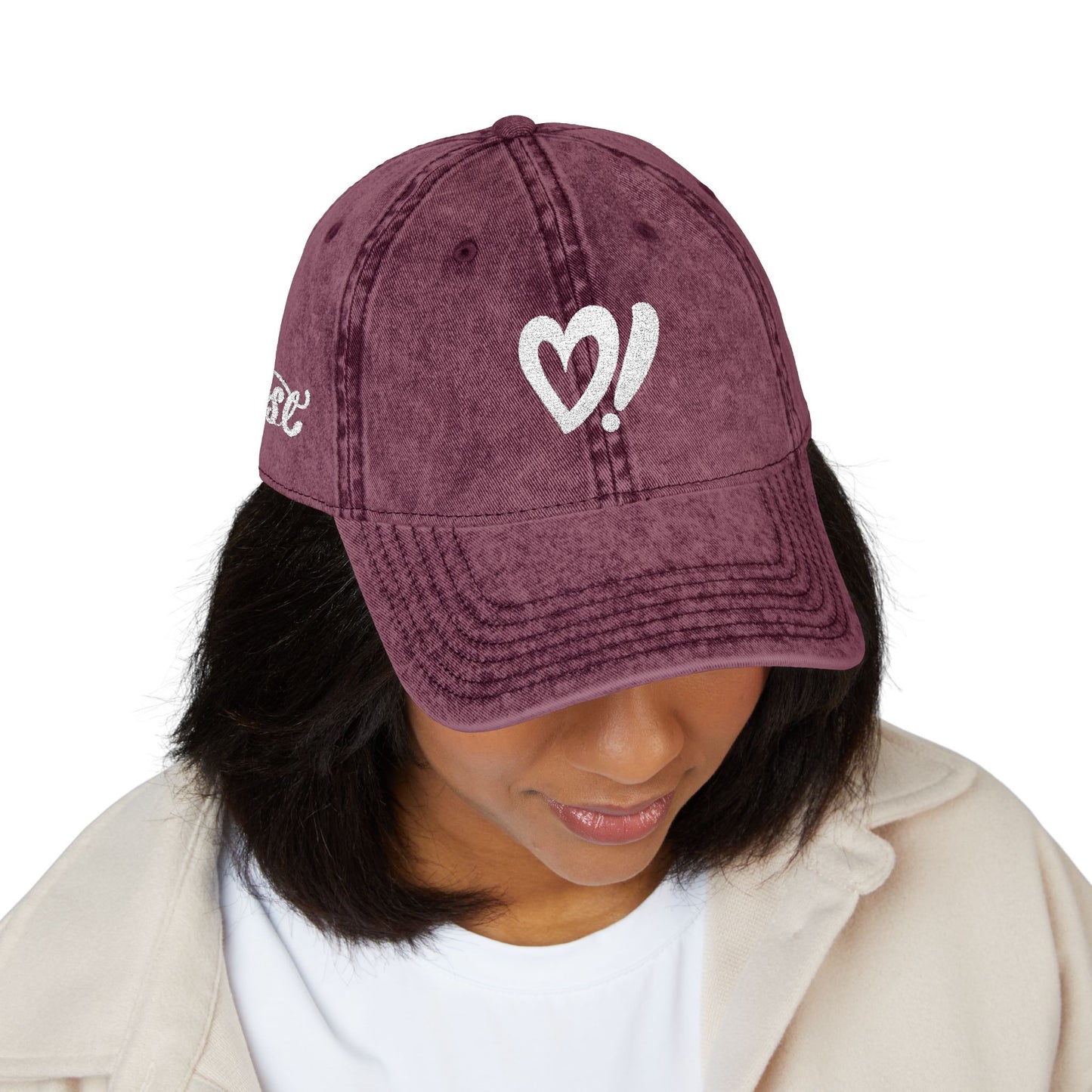 Vintage Embroidered Cap — Distressed Heart & 'Love' Design