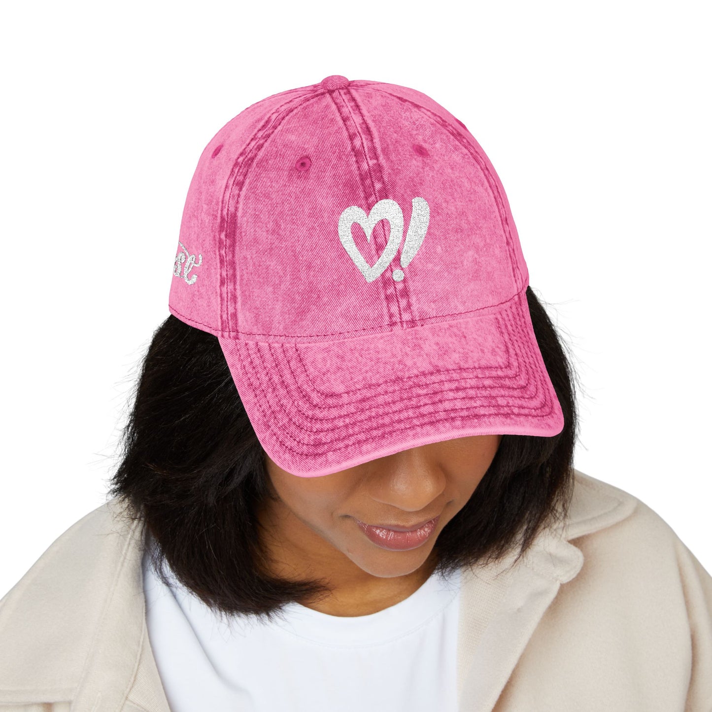 Vintage Embroidered Cap — Distressed Heart & 'Love' Design